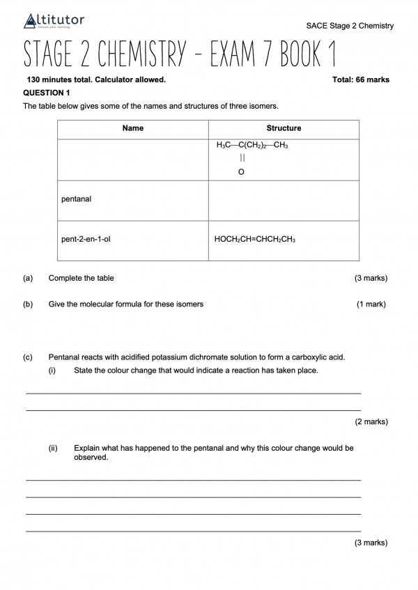 SACE Chemistry exam 1