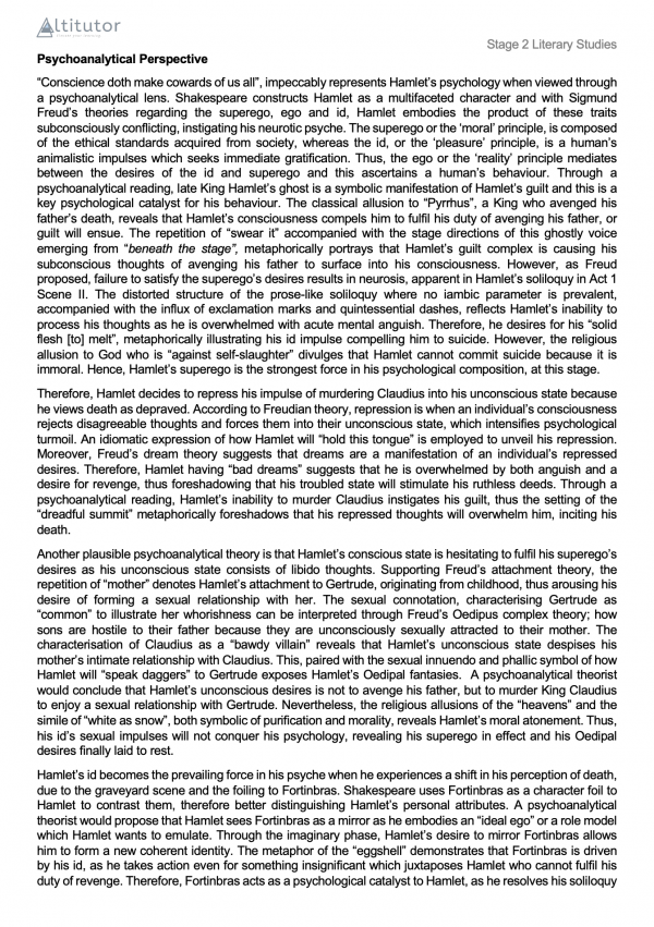 SACE English LIt Exemplar
